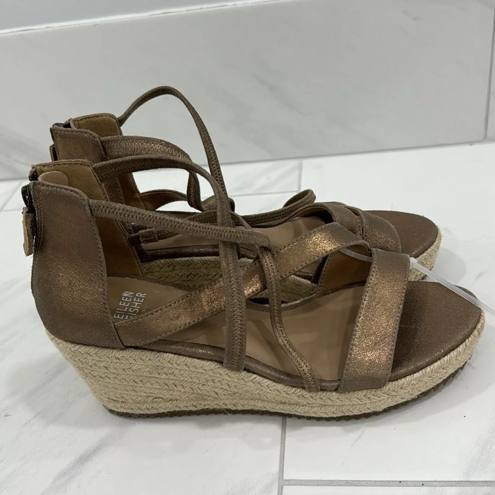 NEW! Eileen Fisher Wanda Metallic Suede Espadrille - Size 8.5